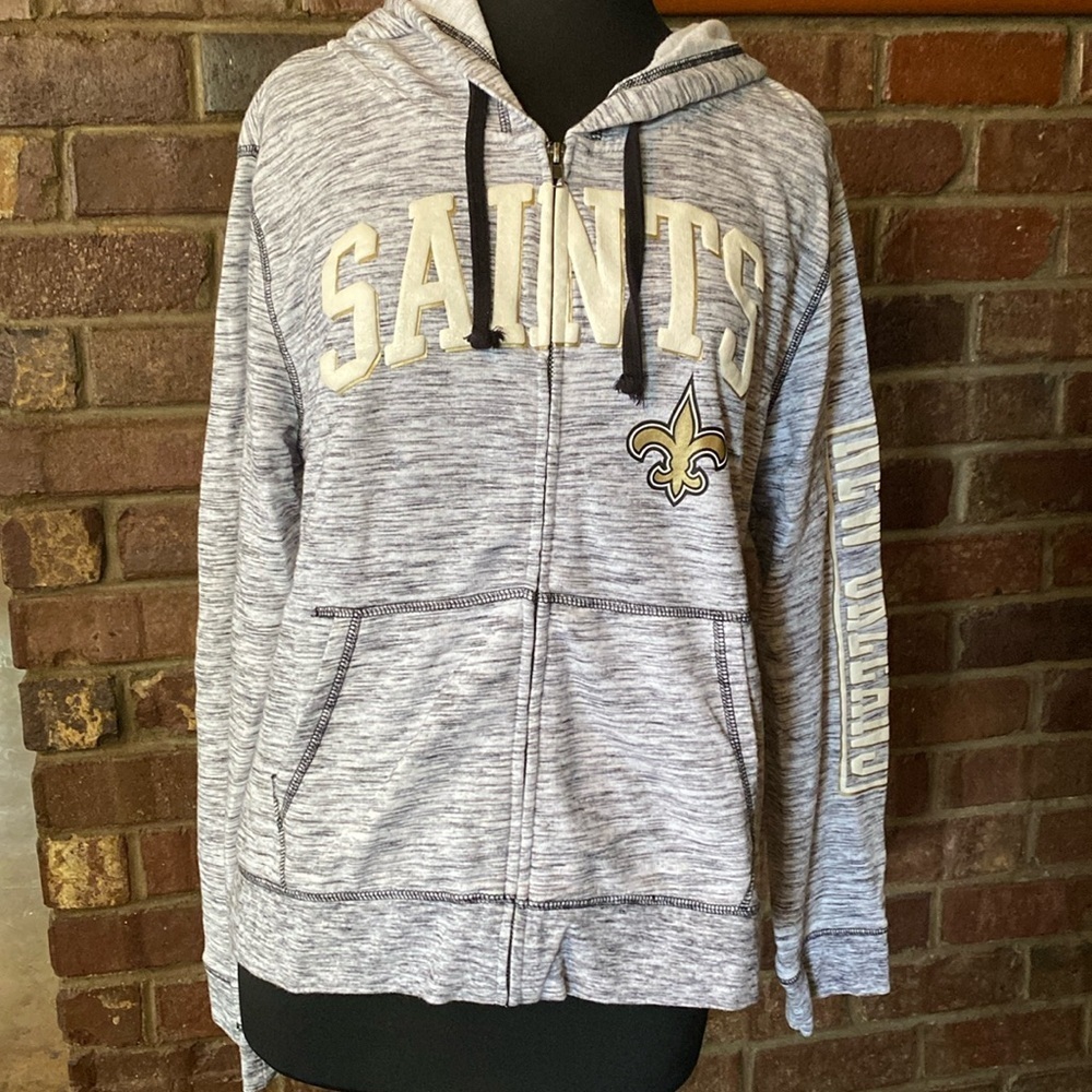 NFL New Orleans Saints women’s grey heather cotton blend zip front hoodie